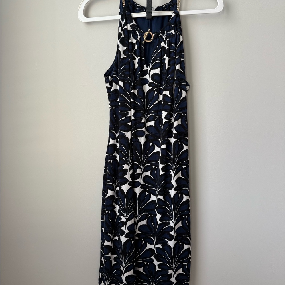 Ivanka Trump Navy and White Patterned Dress
